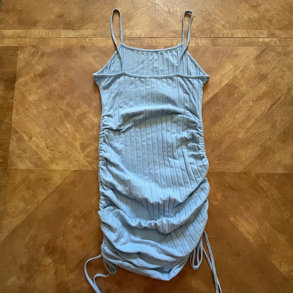 Light Blue Ruched Ribbed Mini Dress - SHEIN - Spaghetti Straps - M - Picture 9 of 9